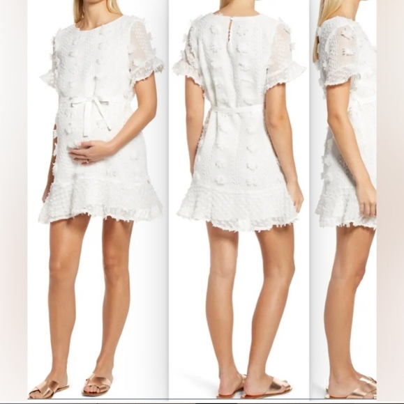 Pinkblush Cream Floral Applique Maternity Flounce Dress, Size S - Picture 2 of 4